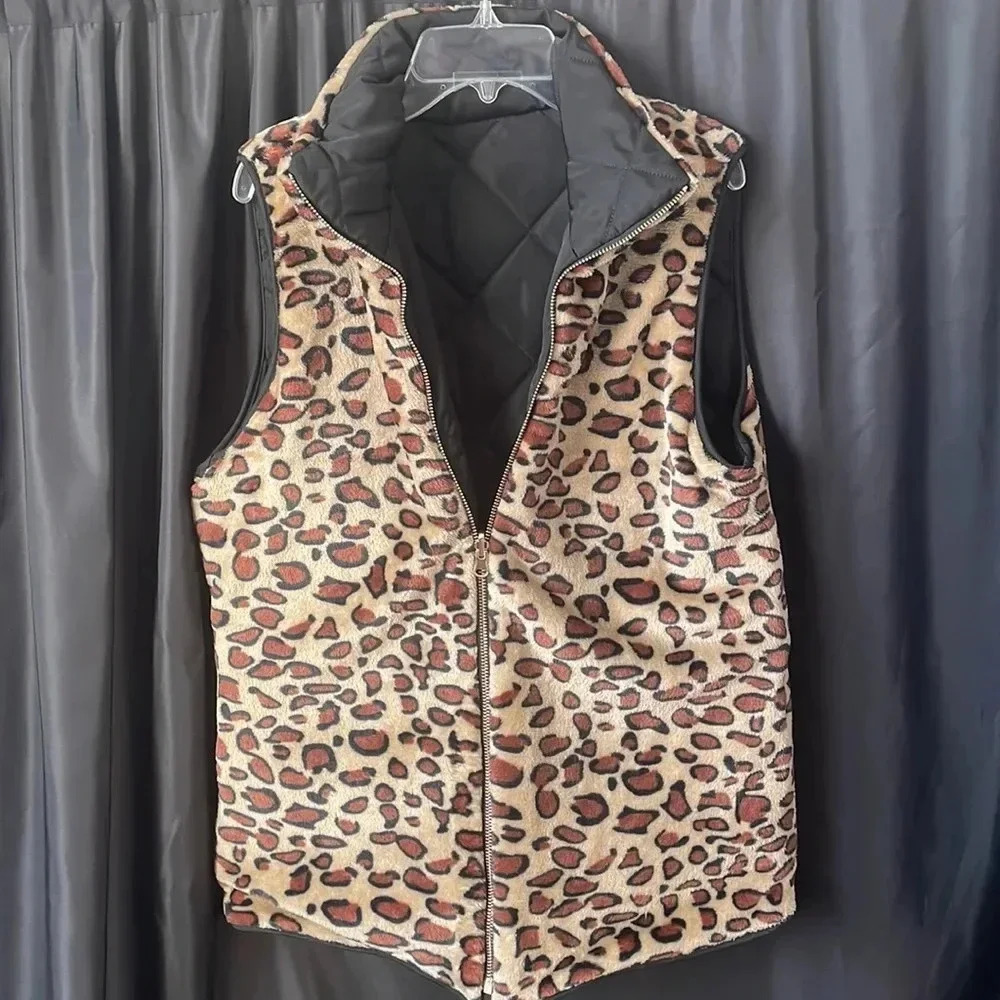 Reversible‎ Black & Cheetah Leopard Vest L - Picture 4 of 5